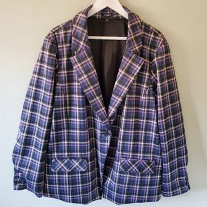 Torrid Plaid Purple Blue Blazer Jacket Sz 3